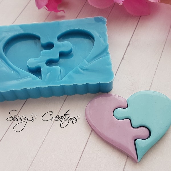 Heart Puzzle Mold, 6 cm, for Resin and Polymer Clay
