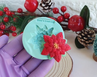 ポインセチアの花のクリスマス3Dモールド、直径4cm、エポキシ樹脂