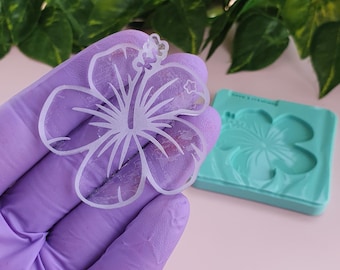 光沢のあるハイビスカスのシリコンモールド、樹脂ジュエリー用彫刻入り花型 5cm