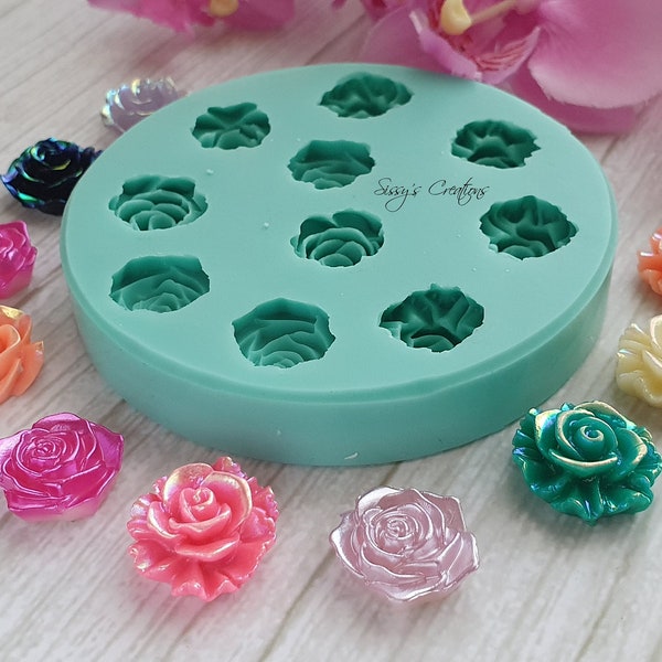 10 pcs Flower Rose Mold Palette, for Resin, Polymer Clay, Wax Melt, Soap, Plaster, Jasmonite...