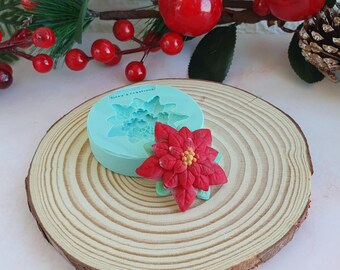 ポインセチアの花のクリスマス3Dモールド、直径4cm、エポキシ樹脂