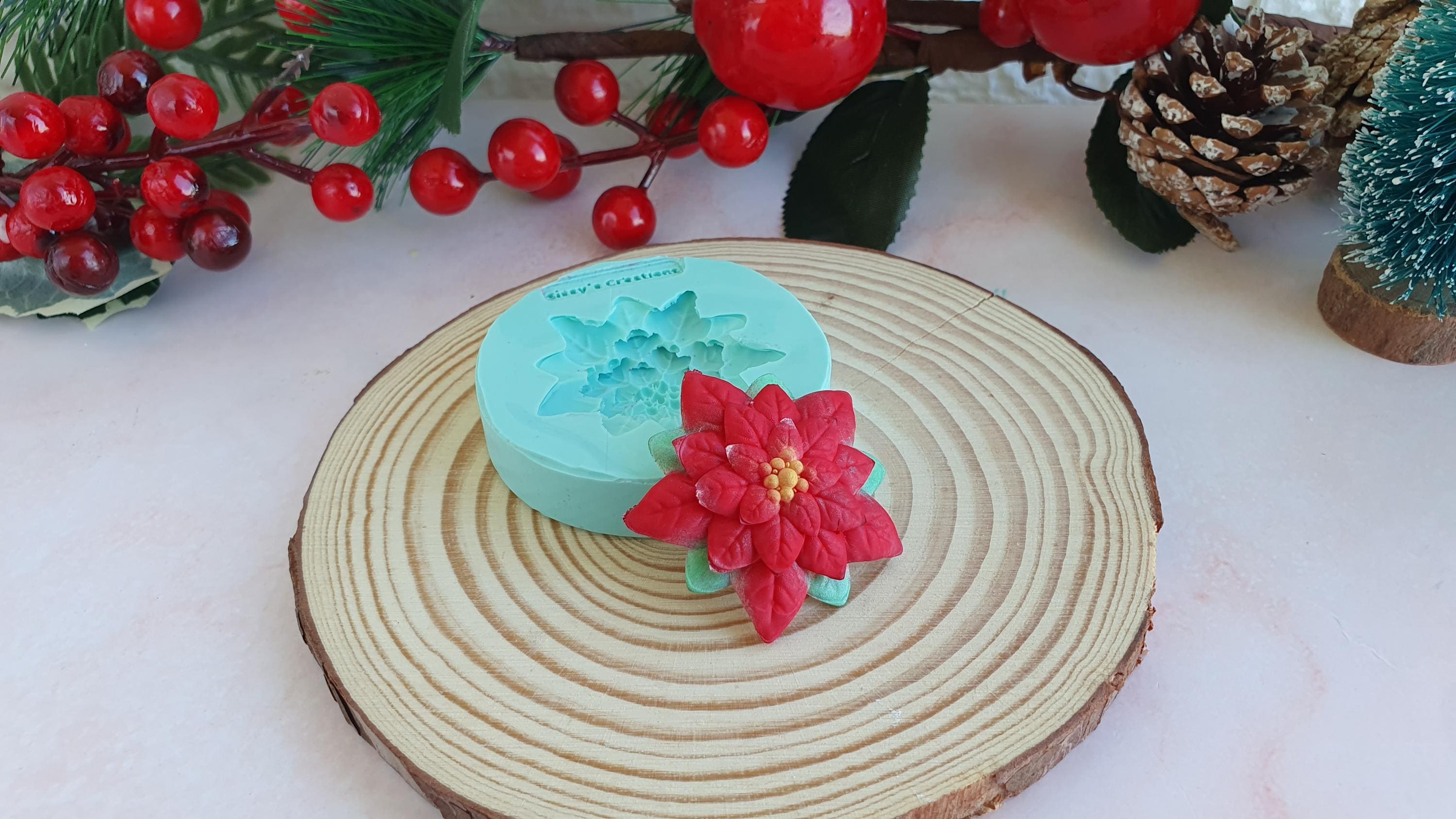 ポインセチアの花のクリスマス3Dモールド、直径4cm、エポキシ樹脂