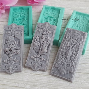 3 cartes effrayantes, tête de mort et araignée, 7 cm, pour résine, pâte polymère, cire, savon, plâtre...