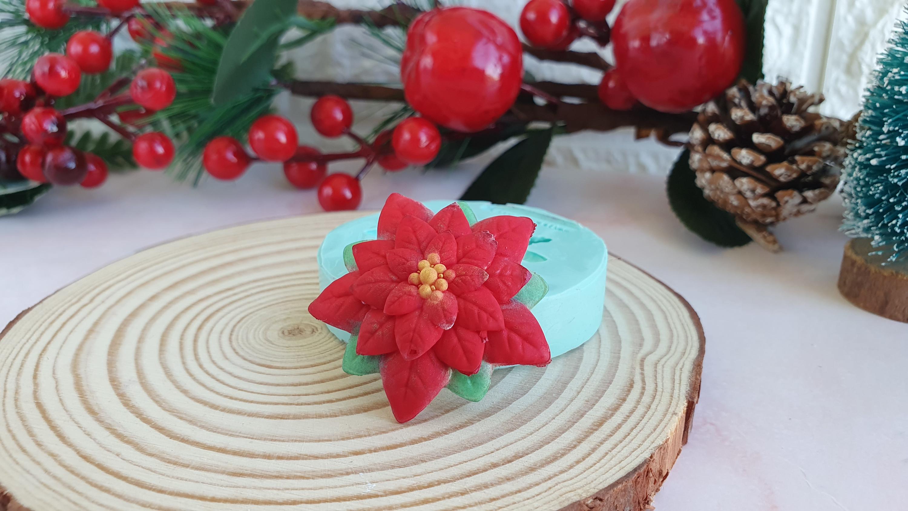 ポインセチアの花のクリスマス3Dモールド、直径4cm、エポキシ樹脂