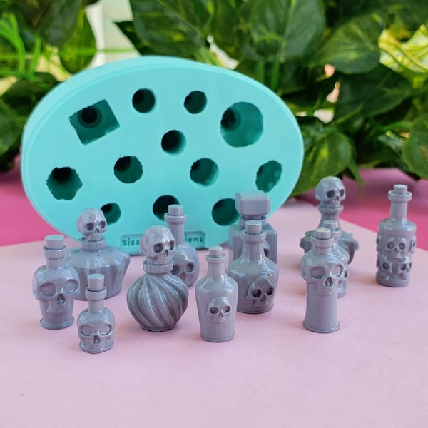 Potions with Skull 3D Mold, 2 cm, for Epoxy Resin, Polymer Clay. Wax, Soap, Plaster...