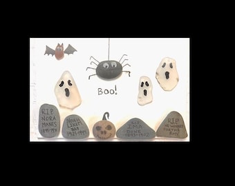 Sea glass Halloween art, Halloween scene