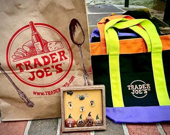 Trader Joe’s collectible Halloween bags, original Trader Joe’s  bags, original art, original seaglass art Halloween, Trader Joe’s Collection