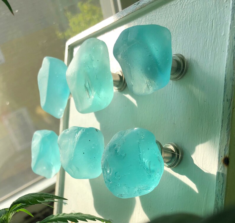 Blue Sea Glass Knobs Nautical Knobs Sea Foam Tumbled Sea Etsy