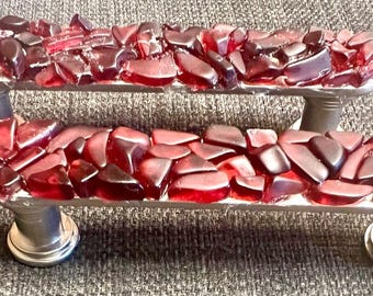 Puxador de vidro do Mar Vermelho, puxador náutico, puxadores de armário, maçaneta, casa faça você mesmo, puxadores de praia, decoração costeira, decoração de Natal, móveis exclusivos