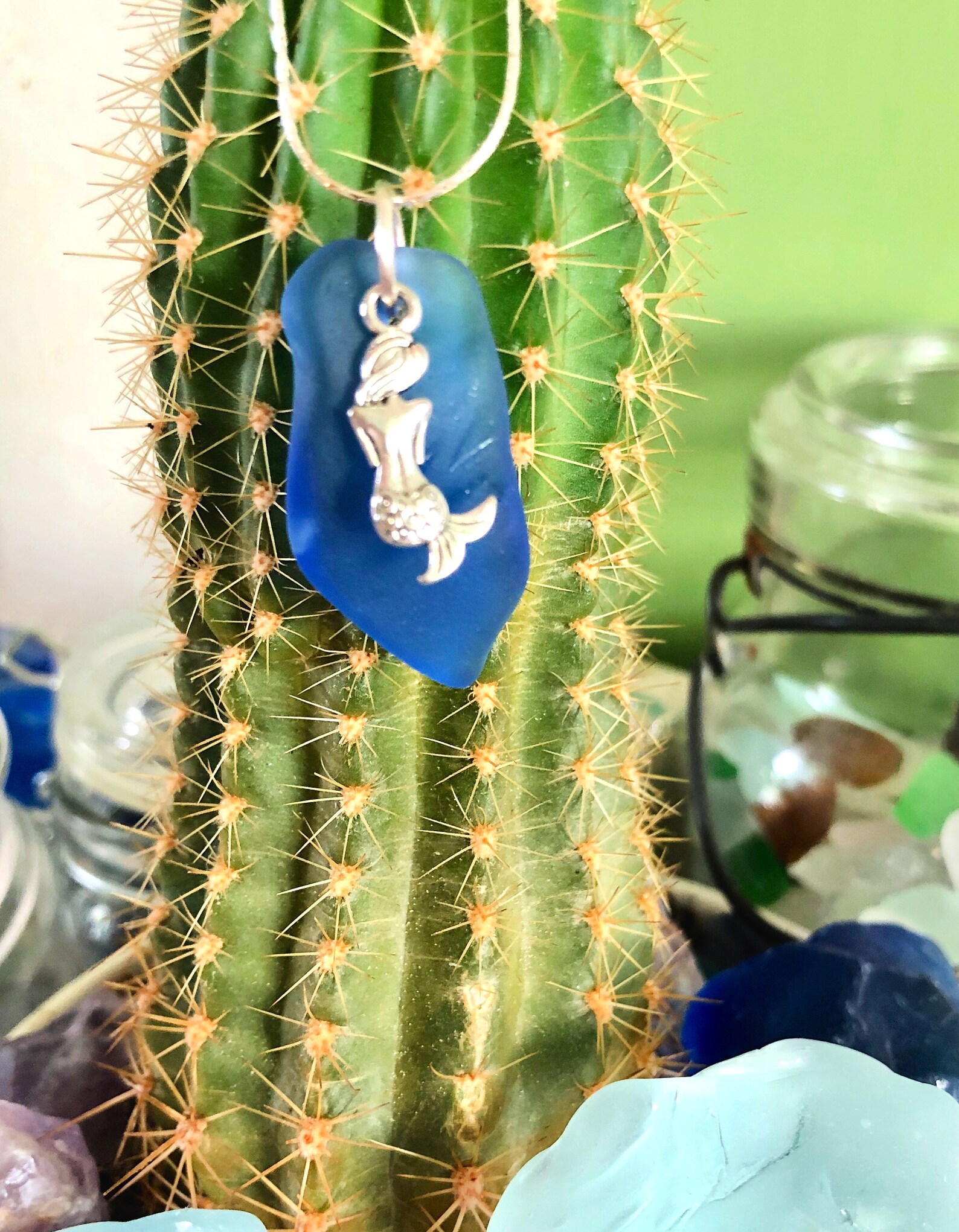 Blue Sea Glass Necklace Sea Glass Mermaid Blue Beach Glass Etsy