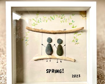 Arte personalizada com pedras, arte com pedras de praia, arte praiana, arte náutica de parede, arte de parede com pedras de praia, OceanArt, arte de parede com vidro do mar, caixa de sombra, presentes