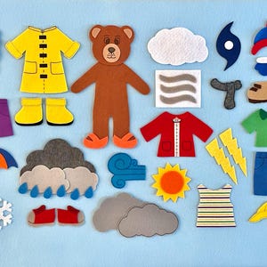 Weather Bear Felt Board Set/Weather Theme/Teacher Resource/Dressing for the Weather/Child&#39;s Gift