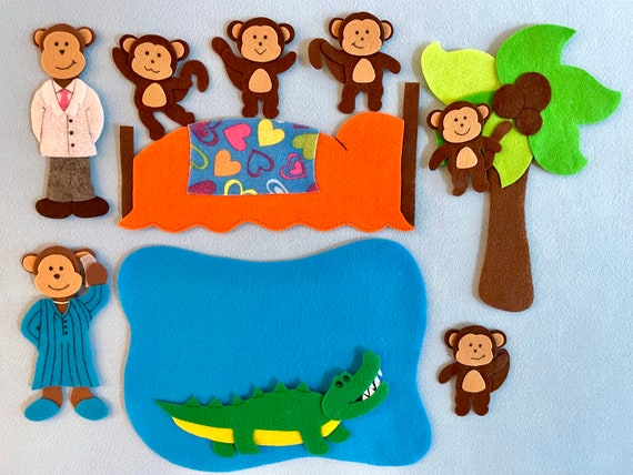 Five Little Monkeys Felt Board Story: Teacher Resource, Preschool Props