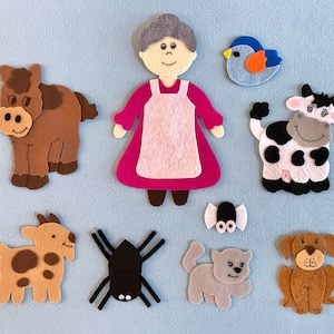 The Old Lady Who Swallowed a Fly Felt Board Story/Child&#39;s Gift/Felt Stories/Teaching Resource/Felt Animals/Repetitive Story/Retelling