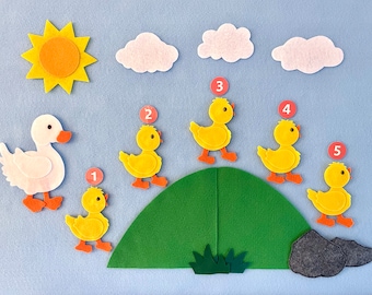 5 Little Ducks Felt Board Story/Preschool Songs/Daycare Songs/Teaching Aid/Child's Gift
