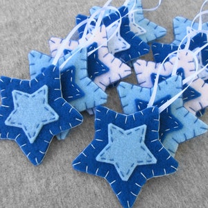 10 blue star decorations, blue star ornaments, blue christmas decor, felt hanging ornaments, blue fabric decorations image 1