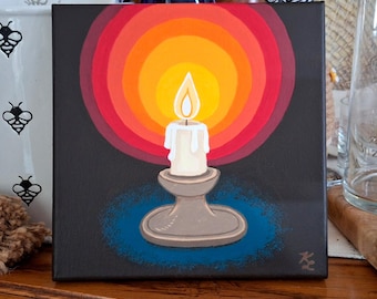 Original candle painting, 8x8 burning candle artwork in acrylics on canvas