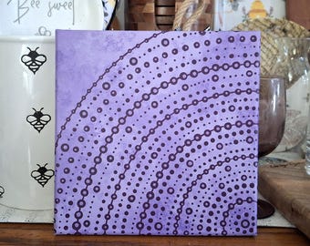 Lavender Mandala Dot Art Painting, Purple Zen Decor, 8x8 Hand Painted Canvas