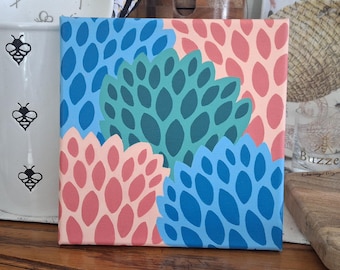 Original abstract foliage painting, 8x8 hand painted artwork of colorful bushes in acrylic