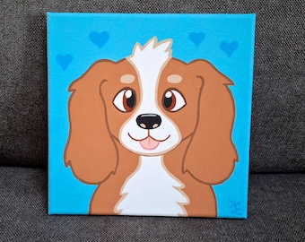 Original puppy painting, 8x8 Cavalier King Charles Spaniel acrylic artwork on canvas