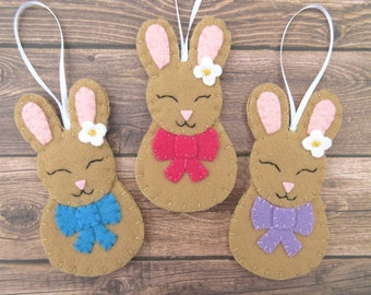 Set of 3 easter bunny ornaments, handmade spring rabbit decorations, cute bunny decor, easter tree, happy rabbit ears gift party favor