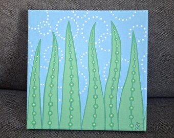 Original seagrass painting, 8x8 acrylic hand painted seaweed wall art, ocean life decor
