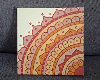 Original earth tone mandala painting, 8x8 henna style art on canvas