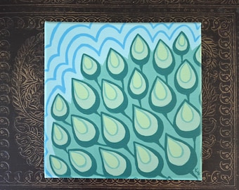 Abstract Leaves Acrylic Painting, Fantasy Forest Art, 8x8 Canvas Tree Artwork