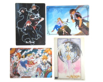 Set of 4 vintage anime pencil boards, Weiss Kreuz, Oh My Goddess, Sorcerous Stabber Orphen, Dragon Knight, 90s anime writing mat, shitajiki