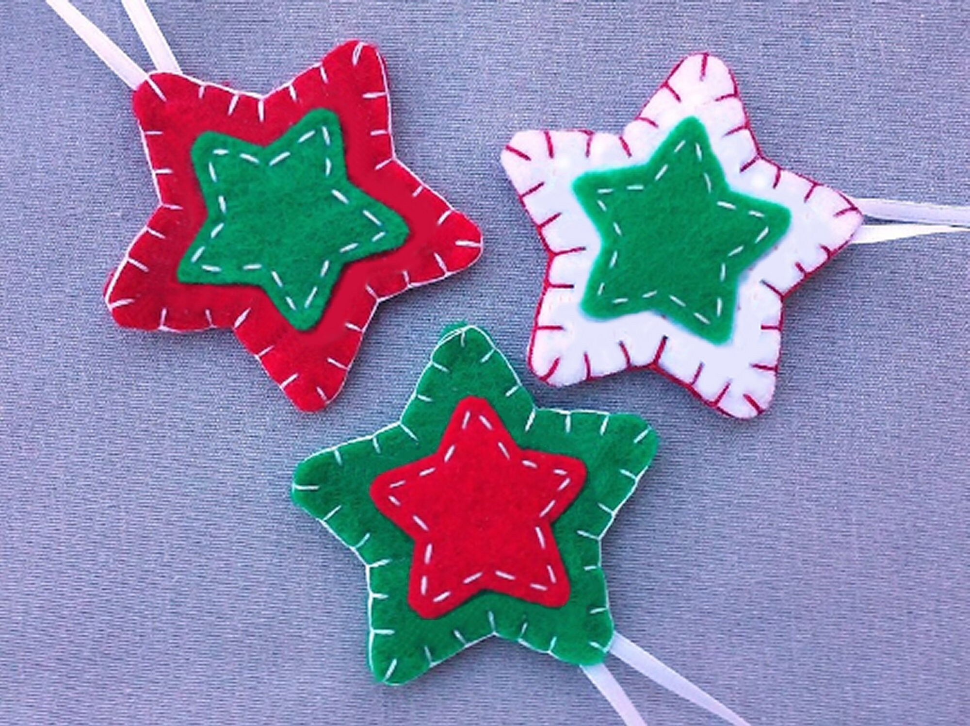 Felt Star Christmas Ornaments, Red and Green, Set of 10 - Etsy