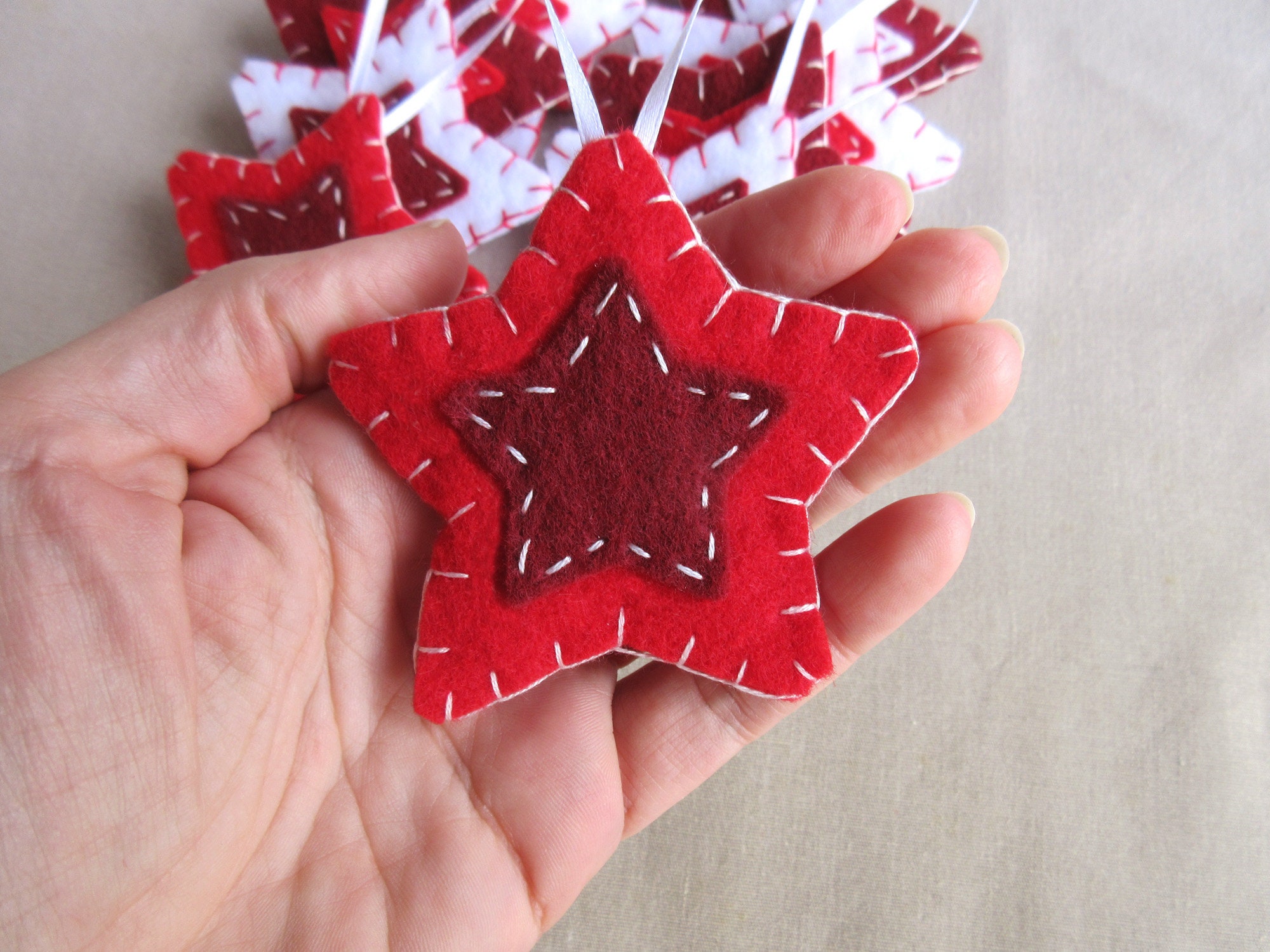 Red Felt Star Christmas Ornaments, Holiday Decor Set of 10 - Etsy