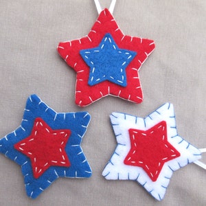 10 patriotic star ornaments, patriotic decor felt stars, holiday decor july 4th, americana, american decorations, USA independence day image 4