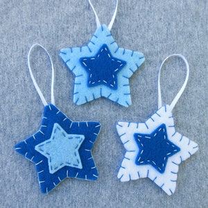 10 blue star decorations, blue star ornaments, blue christmas decor, felt hanging ornaments, blue fabric decorations image 4