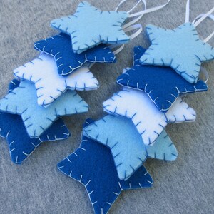 10 blue star decorations, blue star ornaments, blue christmas decor, felt hanging ornaments, blue fabric decorations image 2