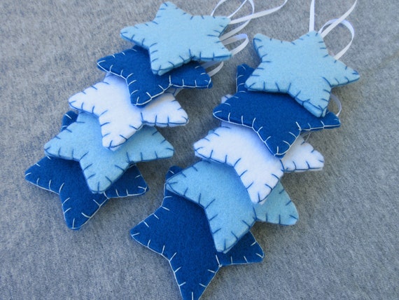  10 blue star ornaments, blue Christmas decorations, blue felt  stars : Handmade Products