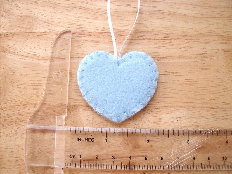 10 Blue heart decorations, light blue wedding decor, blue felt ornaments, felt wedding favors, blue felt hearts, set of 10 image 4