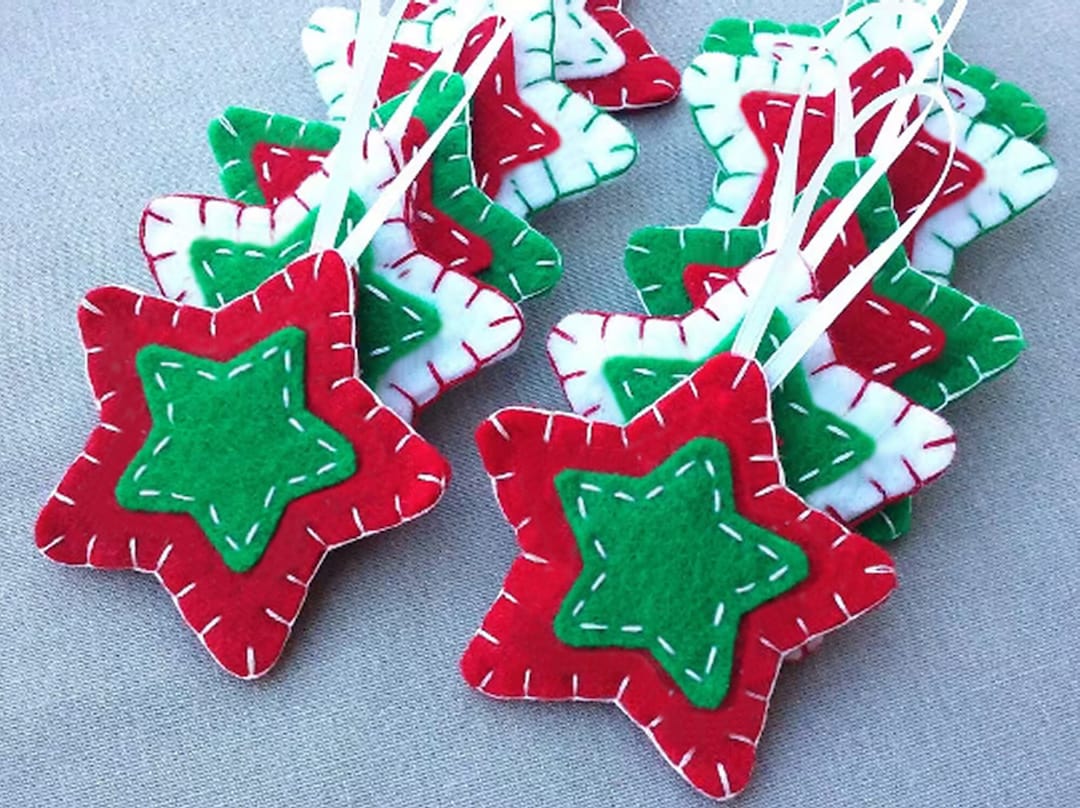 Felt Star Christmas Ornaments, Red and Green, Set of 10 - Etsy