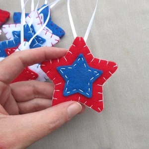 10 patriotic star ornaments, patriotic decor felt stars, holiday decor july 4th, americana, american decorations, USA independence day image 3