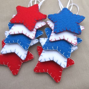 10 patriotic star ornaments, patriotic decor felt stars, holiday decor july 4th, americana, american decorations, USA independence day image 2