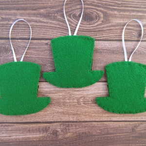 Set of 3 leprechaun hat ornaments, St Patrick's Day, green top hat decorations, Irish lucky clover, luck of the irish elf gnome Paddy's day image 4