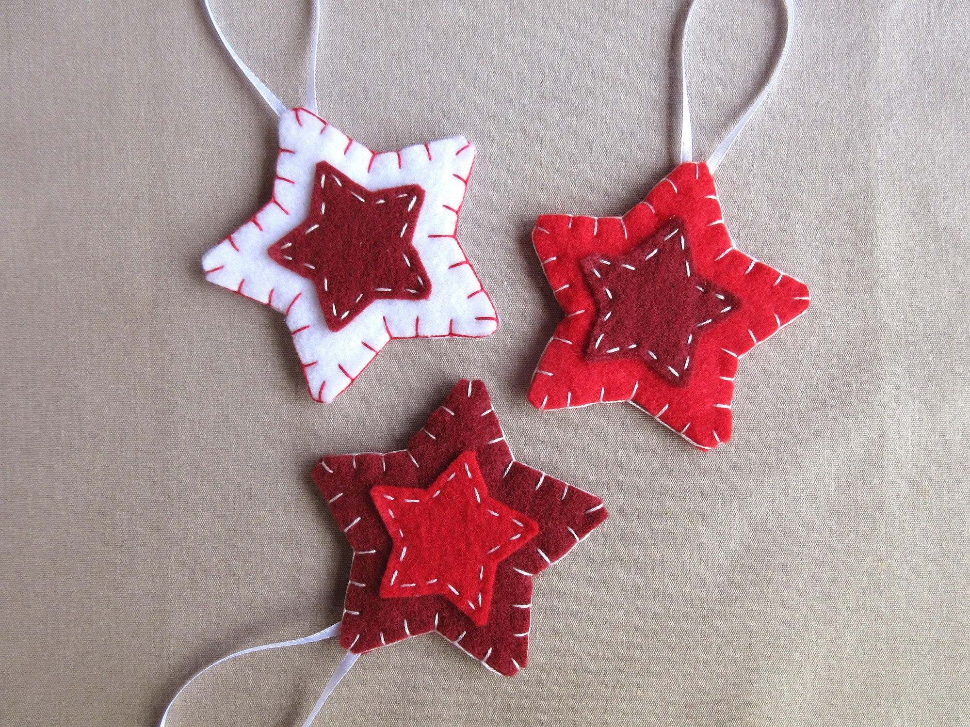 Red Felt Star Christmas Ornaments, Holiday Decor Set of 10 - Etsy