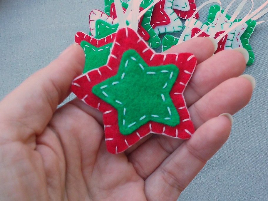 Felt Star Christmas Ornaments, Red and Green, Set of 10 - Etsy
