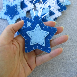 10 blue star decorations, blue star ornaments, blue christmas decor, felt hanging ornaments, blue fabric decorations image 3