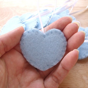 10 Blue heart decorations, light blue wedding decor, blue felt ornaments, felt wedding favors, blue felt hearts, set of 10 image 3
