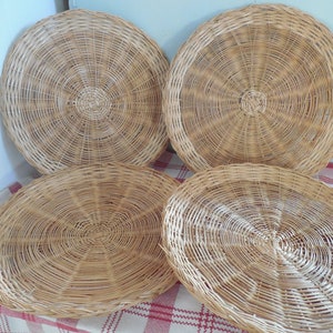 Set of 4 Wicker Paper Plate Holders Tiki Rattan 9-1/2"