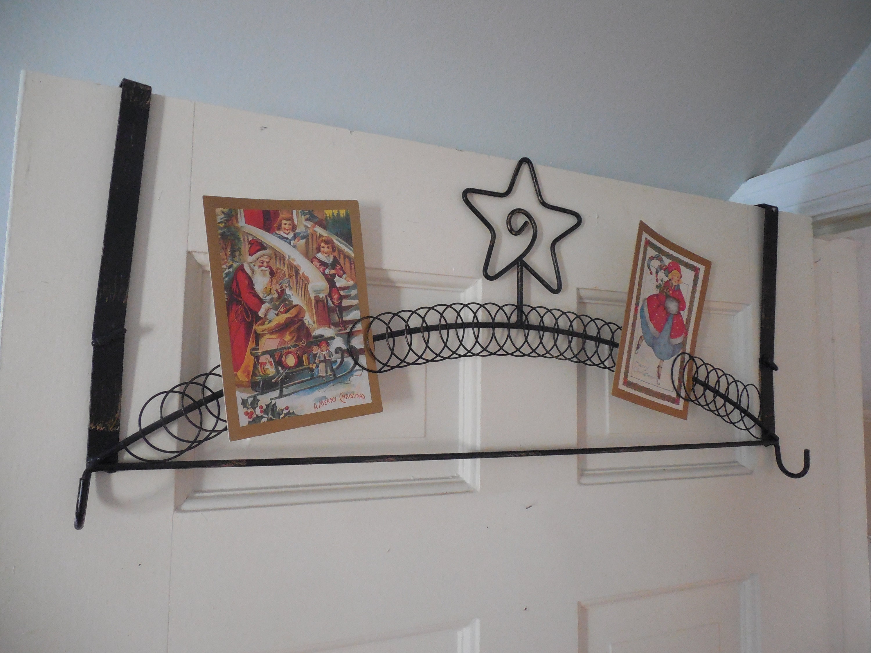 Wire Over The Door Christmas Card Holder Star Metal Photo Holder