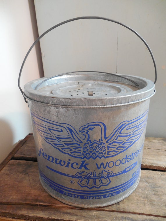 Vintage Floating Minnow Bucket, Fishing, Tin Bucket, Fly Fishing