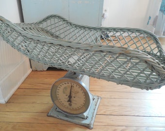 Pretty Antique Paragon Baby Scale with Baby Blue Wicker Basket