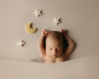 Little Felt Moon and Stars Prop Set, Rainbow Baby, Photography Prop, Newborn
