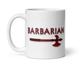 Barbarian RAGE DnD Class Dungeons and Dragons Gift White glossy mug